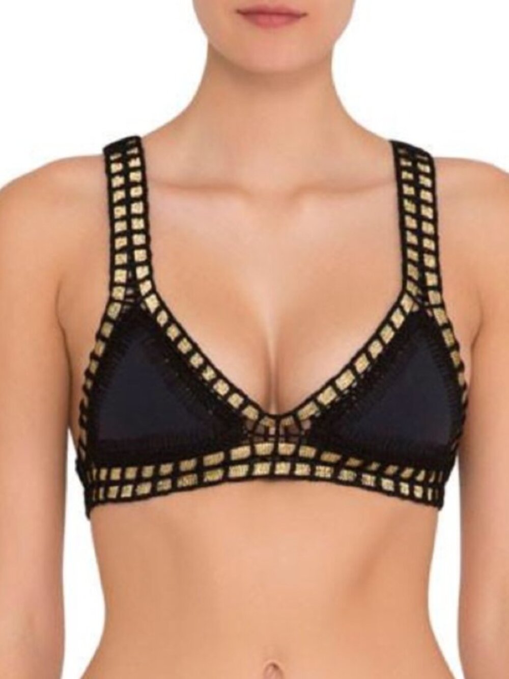 KIINI Black Triangle Bikini Top with Gold Trim